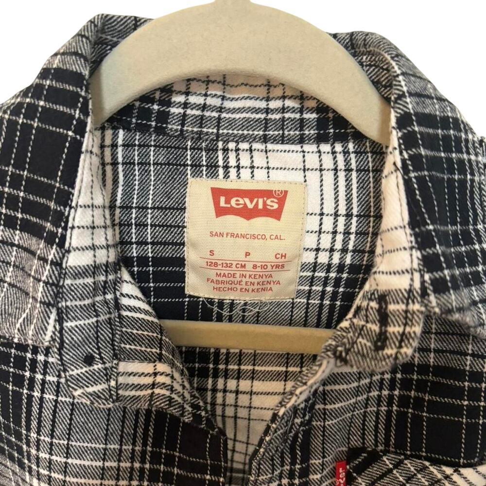 Levi’s Kids Black White Plaid Flannel Shirt Boys Girls Size S 8-10 Years - Picture 6 of 8